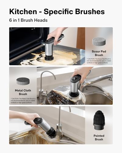 HOTO Grip™ Cordless Electric Spin Scrubber, IPX7 Waterproof, 6 Brush Heads | Lightweight at 0.65 lb, Powerful Cleaning Scrubber, for Bathroom, Kitchen, Tile, Shower