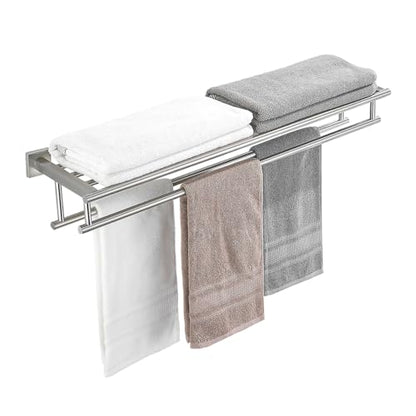 Towel Rack with Shelf 32 Inch Double Towel Racks for Bathroom Brushed Nickel Bath Towel Holder SUS304 Stainless Steel Towel Rack Wall Mounted Modern Towel Hanger - color: Brushed Nickel, size: 32 Inch/ 80cm