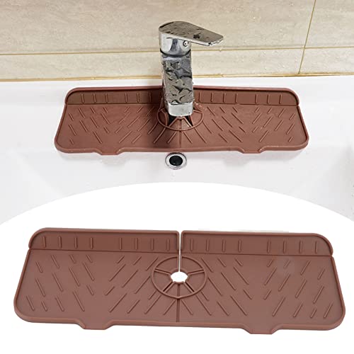 OUKENS Sponge Holder, Brown Silicone Washable Countertop Water Absorbent Faucet Mat for Kitchen Sink, Bathroom, RV, Reusable Splash Guard & Drip Catcher Tray