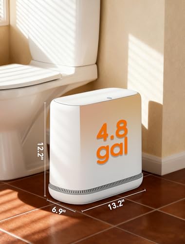 Dog Proof Small Bathroom Trash Can with Lid, Slim Press Top Garbage Can, Narrow White Plastic Waste Basket, for Bathroom Bedroom Office 4.8 Gal with 5 Rolls 75 Trash Bags