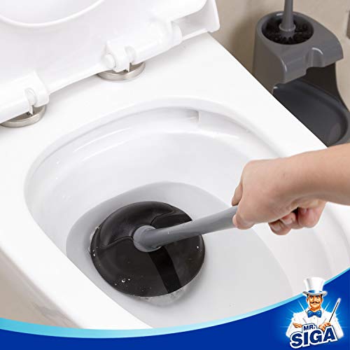 MR.SIGA Toilet Plunger and Bowl Brush Combo for Bathroom Cleaning, Gray | Heavy duty toilet brush and plunger set, toilet bowl brush and plunger with holder - color: Gray