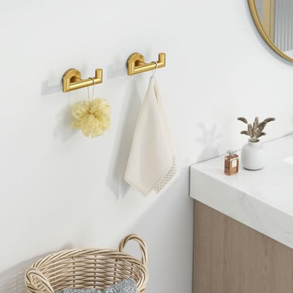 Angle Simple Towel Hooks 2 Pack, Double Bath Towel Holder Brushed Dark Gold | SUS304 Stainless Steel, Robe Coat Wall Hook for Bathroom Entryway Closet, Screws Mount - color: Brushed Dark Gold, size: 2 Pack