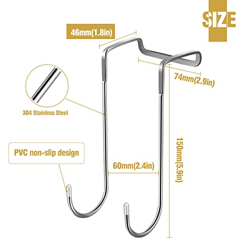 Tinfol 4 Pack Over The Door Hooks, Heavy Duty Stainless Steel Adjustable Double Hangers for Kitchen, Bathroom, Wardrobe, Office (Silver) - size: 4 Pieces Large