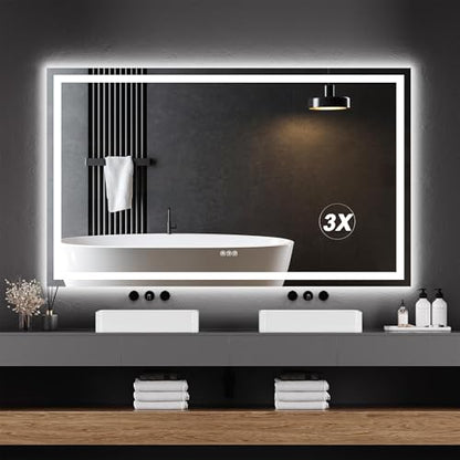 IDEALHOUSE 60"x 36" LED Bathroom Mirror with Lights - Dimmable Dual Lighting (Front & Backlit) Vanity Mirror, Anti-Fog & Shatterproof, 3X Magnification, Rectangular Wall Mount - size: 60"L x 36"W