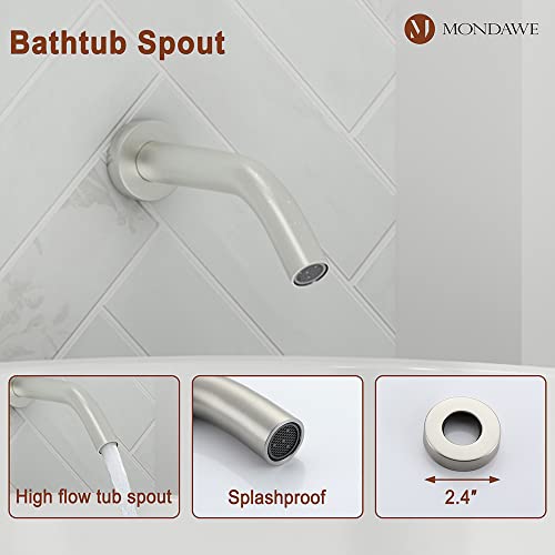 MONDAWE 9 Inch Wall Mounted Shower Faucet Set with Tub Spout in Brushed Nickel, Rainfall Shower Head with 3-Setting Handheld Spray Shower Combo, High Pressure Shower System with Solid Brass Valve - color: Brushed Nickel, style: 9 IN - With Tub Spout