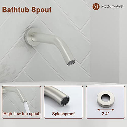 MONDAWE 9 Inch Wall Mounted Shower Faucet Set with Tub Spout in Brushed Nickel, Rainfall Shower Head with 3-Setting Handheld Spray Shower Combo, High Pressure Shower System with Solid Brass Valve - color: Brushed Nickel, style: 9 IN - With Tub Spout