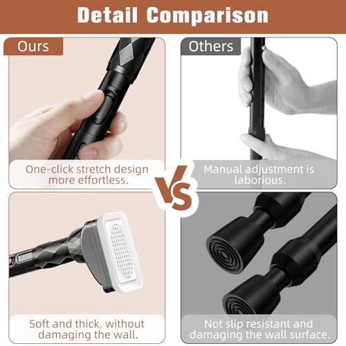 Adjustable Tension Curtain Rods 40-173" Black Shower Rod Non Slip No Drilling for Window, Bathroom Closet Room Divider Carbon Steel Matte Easy to Install - color: Black, size: 40-173"