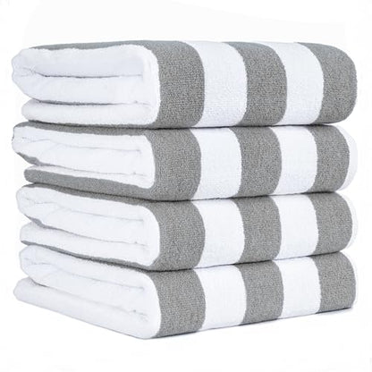 American Soft Linen Cabana Striped Beach Towels, 30x60 inch 4 Piece Oversize Pool Towels, Quick Drying Sand Free Swim Towels, Rockridge Grey - color: Rockridge Grey