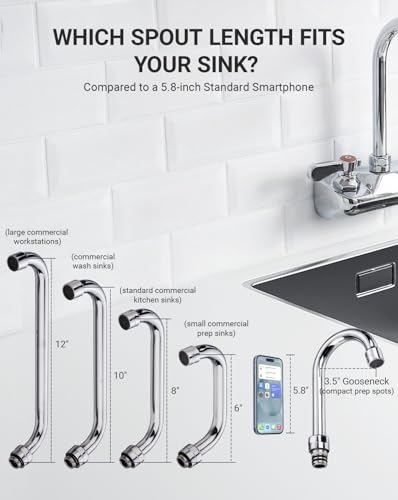 Commercial Sink Faucet Wall Mount 4" Center Hand Sink Faucet - 3-1/2" Gooseneck Spout, Dual Lever Handles for Commercial Kitchen, Laundry/Utility Room, Restaurant | Brass Body, Ceramic Valve - size: 4" Center 3-1/2" Swivel Spout