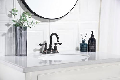 Oil Rubbed Bronze 4 Inch Centerset Bathroom Sink Faucet 3 Hole with Drain | Derengge High Arc Classic 2-Handle Bathroom Sink Faucet, Vanity Lavatory Faucet with 360° Swivel Spout,F-4501-NB - color: Oil Rubbed Bronze