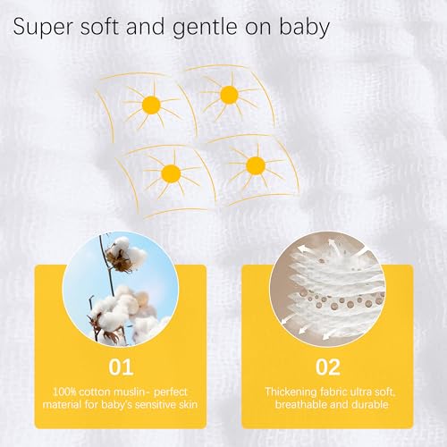 Lovely Care 24 Pack Muslin Burp Cloths 100% Cotton Muslin Cloths Large 20''x10'' Extra Soft and Absorbent Baby Burping Cloth - White - color: White, size: 10x20 Inch (Pack of 24)