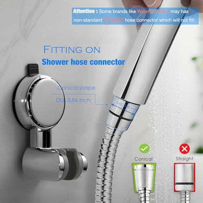 Suction Cup Hand held Shower Head Holder- Reusable - 5 Angles Adjustable - Bathroom Wall Mount Shower Wand Holder - Polished Chrome