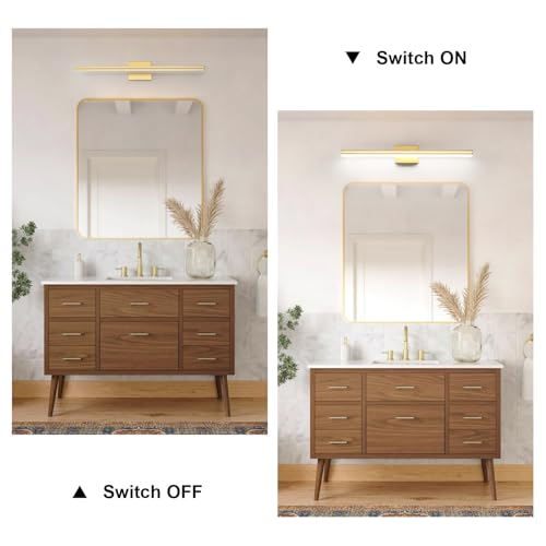 SineRise 32-Inch LED Modern Bathroom Vanity Light Bar, Gold Modern Acrylic Bathroom Wall Lighting Fixtures Over Mirror (Cool White 6000K) - color: Gold-Cool White, size: 32-Inch