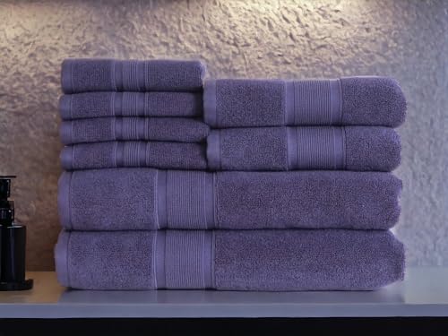 Luzia 8 Piece Bathroom Towel Set - 100% Turkish Cotton, Premium Quality - 2 Bath Towels 2 Hand Towels and 4 Washcloths (Navy Blue) - color: Navy Blue