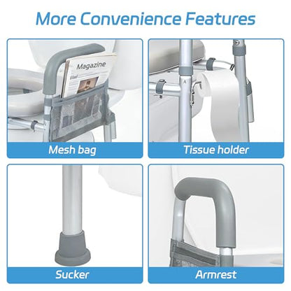 Raised Toilet Seat with Handles, 400lb, Adjustable Height & Width | Padded Comfort,Rust-Proof Aluminum,Non-Slip Feet, Height/Width Adjustable, Fit Any Toilets. Tool-Free Install, For Seniors