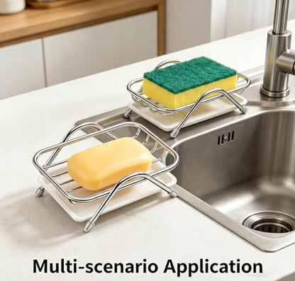 Stainless Steel Soap Dish, Self Draining Soap Holder with Removable Drain Tray, Countertop Metal Soap Saver for Bathroom Kitchen Sink