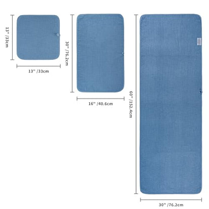 POLYTE 430 GSM Poly Blend Microfiber Quick Dry Waffle Bath Towel Set of 6 | 2-Body Towels, 2-Hand Towels, 2-Wash cloths, Oversize, Lint Free - color: Blue