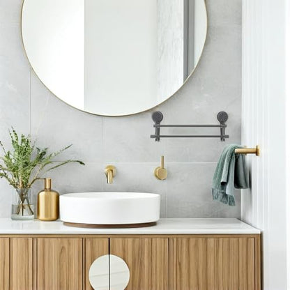 WOONEKY Double Towel Rail Suction Cup Bathroom Rack 40cm Gunmetal No Drill Wall Mount Towel Holder for Shower and Kitchen Glass Tile