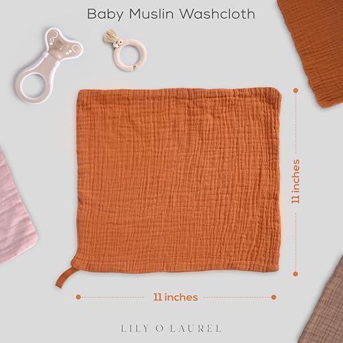 Muslin Baby Washcloths for Newborns, Pack of 8, 11"x11", Super Soft Cotton, Absorbent and Gentle, Baby Cotton Wipes, Baby wash Cloths - color: Rust