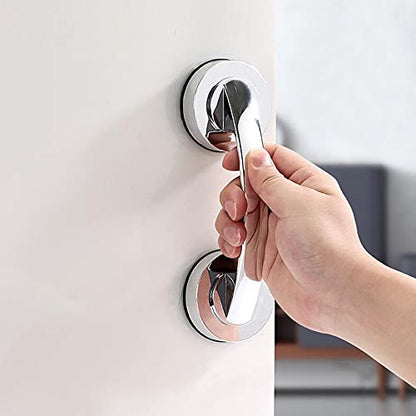 Glass Handle, Suction Cup Handle, Suitable for Bathroom Sliding Door, Cabinet, Terrace Sliding Door, Shower Handrail. No Hole Punching - color: Large silver