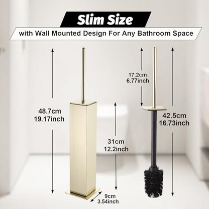 BGL Toilet Brush with Holder Set Brushed Gold Aluminium Standing for Bathroom Toilet Bowl Cleaner Brush and Holder Set, Square Design - color: Brushed Gold-standing