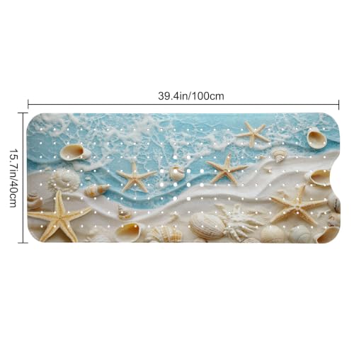LNOND Summer Beach Bathtub Mat Non Slip, 40 X 16 Inch Tub Mat for Bathroom, Starfish and Seashells Bath Tub Shower Mat with Drain Holes and Suction Cups - color: Starfish and Seashells Bathtub Mat