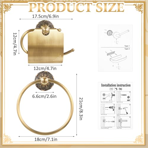 2 Pieces Set Antique Brass Toilet Paper Holder Retro Brass Hand Towel Ring Tissue Roll Paper Hanger Bathroom Hardware Wall Mounted Vintage Bathroom Accessories (with Cover) - style: with Cover