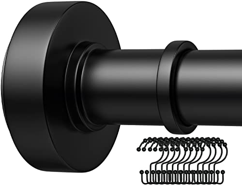 Black Shower Rod with 12 Hooks, 18-79 Inches, Fits 20-78 Inch Spaces (Ideal for 72" Wide Bathrooms), No Drill Rust Resistant Spring Rod for Bathroom - color: Black, size: 18-79 inch with hooks