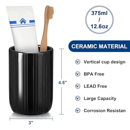 Bathroom Tumbler Cup Ceramic 12.6oz Reusable Toothbrush Cup 375ml, Toothbrush Holder for Your Bathroom (Black) - color: Stripe-black, size: 1pcs