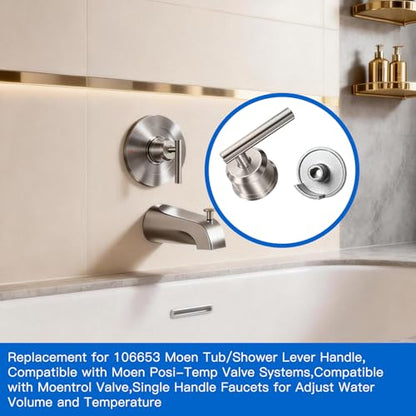 All Metal Replacement for Moen Tub/Shower Lever Handle, Compatible with Moen Shower Handle and for Cartridge,Single Handle Faucets for Adjust Water Volume and Temperature,Retro Brushed Nickel - color: Retro Brushed Nickel