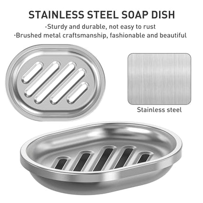 Stainless Steel Soap Dish, 2 Pack, Large Double-Layer Draining Tray | Metal Bar Soap Dish for Bathroom, Shower, Kitchen Sink Counter, Container for Sponges, Steel wool, Scrub brushes, Anti-Rust - color: Striped-2pcs