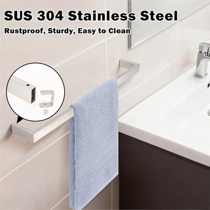 Livabber Square Bath Towel Bar, 304 Stainless Steel Towel Rack, Heavy Duty Towel Holder Wall Mounted for Bathroom Accessories, Kitchen, Brushed Nickel (16 Inch) - size: 16 Inch