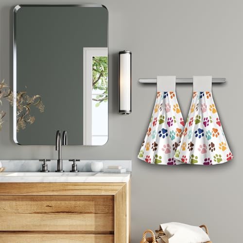 Dog Paw Kitchen Hand Towels Set of 2 Animal Foot Print Soft Absorbent Dish Wipe Cloth Hanging Tie Towels Washcloth for Bathroom Hotel Gym - color: Dog Paw