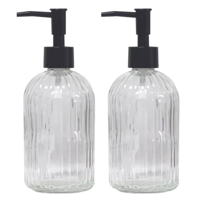 YYTSGG Clear Glass Soap Dispenser with Pump, 2 Pack 13.5oz, Vertical Stripe | Bathroom Soap Dispenser for Hand Wash and Dish Wash, Elegant Refillable Hand Dispenser for Dishwashing Liquid, Lotion - color: Clear