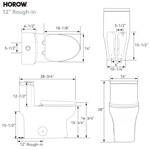 HOROW HR-ST076WD Dual Flush Elongated Toilet with Soft Close Seat, High-Efficiency Supply, Standard Bathroom Toilet 12" Rough-In, White Finish - color: Standard White with Dual Flush, size: 12" rough in