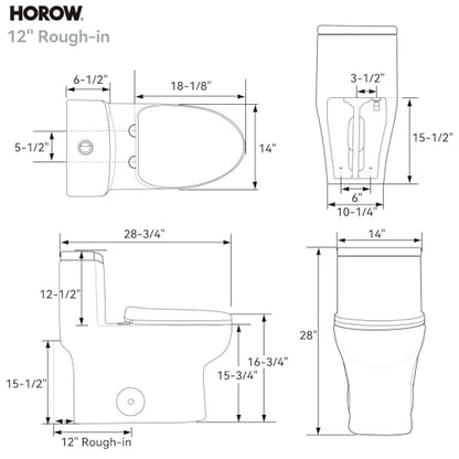 HOROW HR-ST076WD Dual Flush Elongated Toilet with Soft Close Seat, High-Efficiency Supply, Standard Bathroom Toilet 12" Rough-In, White Finish - color: Standard White with Dual Flush, size: 12" rough in