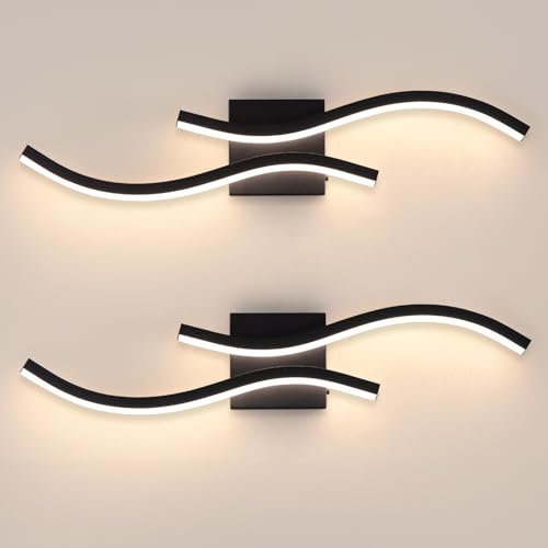 2 Packs Bathroom Vanity Light Fixture, 24in 5CCT Dimmable Modern Led Bathroom Light Fixtures Over Mirror, 26W Black LED Vanity Lighting Bar for Bathroom (Black,2 Packs, 24inch) - color: Black,2 Packs, size: 24inch