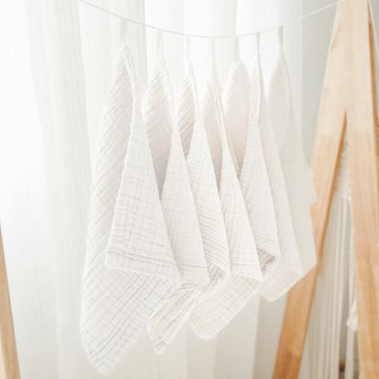 Konssy Baby Muslin Washcloths 7-Pack, 100% Cotton Baby Bath Washcloths, Soft & Absorbent Wash Cloths and Burp Cloths for Newborn Kids Girls & Boys, 11x11 inches - color: White
