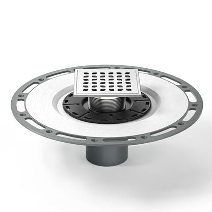 Square Shower Drain with PVC Bonding Flange Base, 4" Brushed | 304 Stainless Steel Drain w/ Drain Key for Low Profile Shower Tiles, CUPC Certified - color: Brushed4"