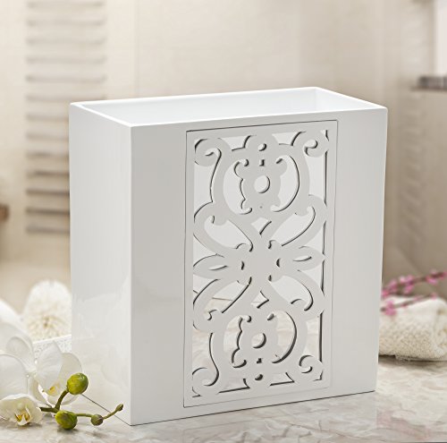 Creative Scents Mirror Janette White 6 Piece Bathroom Accessories Set | Includes Trash can, Tissue Box Cover, Soap Dispenser, Toothbrush Holder, Tumbler Cup & Soap Dish