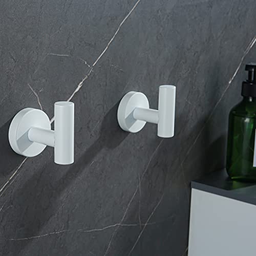 White Towel Hooks Coat Robe Hook for Bath and Kitchen,Bathroom Hardware Accessories, SUS 304 Stainless Steel Wall Hook 2 Count - color: White