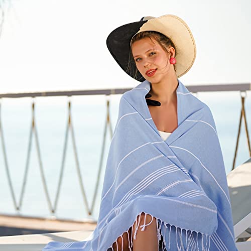 Turkish Beach Towel, Oversized 40" x 72", 100% Cotton -Light Blue | Quick Dry, Sand Resistant, Reversible, Machine Washable, Lightweight Peshtemal Towel for Beach, Pool, Travel & Spa - color: Light Blue