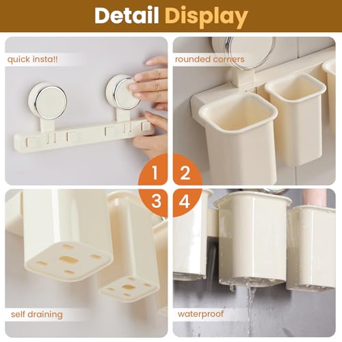 Wall Mounted Toothbrush Holder, Self-Draining Bathroom Organizer with Suction Cup, No-Drill Installation, 4 Slot 9.84 * 2.56 * 6.1 Inches