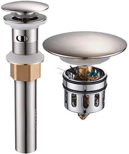 Vessel Sink Drain for Bathroom, Pop-up Drain With Detachable Basket Stopper, Anti-Explosion And Anti-Clogging Drain Strainer, Sink Drain Assembly With Overflow Brushed Nickel, REGALMIX RWF083J - color: Brushed Nickel, size: With Overflow