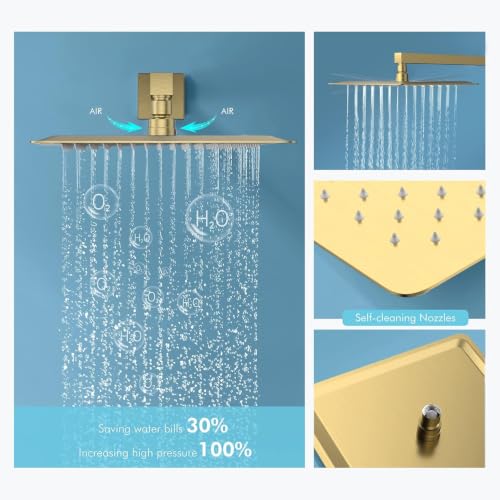 Shower System with Body Jets,Bostingner 12" Rain Shower and Handheld, Can Use All Spray at A Time,Wall Mount Push Button Shower Faucet Set with Valve and Trim Kit Included,Brushed Gold - color: Gold, size: 12 Inch