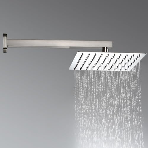 Shower Arm with Flange, 16 Inches Wall Mount Square Straight Extension Arm, Replacement of Fixed Rain Shower Head Pipe, Brushed Nickel - color: Brushed Nickel