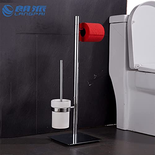 Freestanding Toilet Brush and Paper Holder Set Superior Hotel Luxury Style Join Roll Paper and Toilet Brush Non-Skid Sturdy Floor Stand Brass Chrome with White Ceramic Cup - color: Brass Toilet Brush and Roll Paper Holder Set