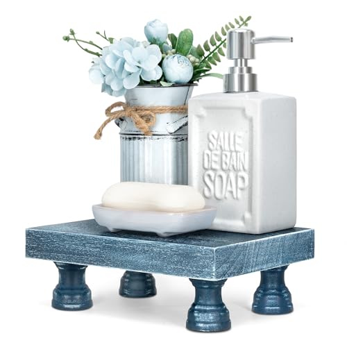 EOSAHR Square Wood Riser Display Stand for Dusty Blue Bathroom Decor, Blue | 8.5" Display Riser, Plant Stand, Perfume Organizer, Coffee Table Decor, Blue Bathroom Accessories - color: D-Blue