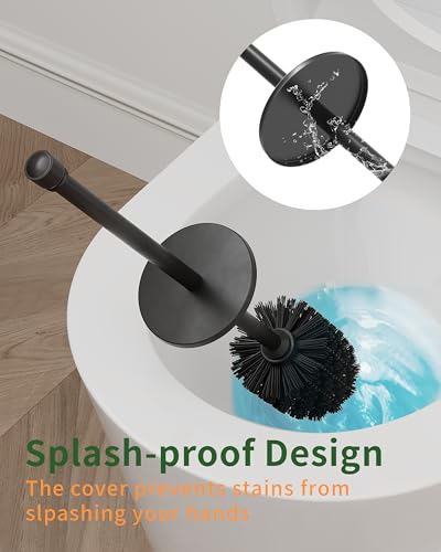 Toilet Brush and Holder Set, Toilet Bowl Brush for Bathroom with Long Handle, Stainless Steel Toilet Cleaner Brush with Durable Scrubbing Bristles,Splash-Proof (Matte Black) - color: Matte Black
