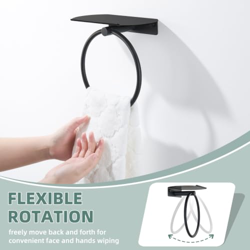 Angle Simple Hand Towel Holder with Shelf, Swivel Towel Ring Matte Black | SUS304 Stainless Steel, Bathroom Kitchen Space Saver, Wall Mount - color: Matte Black